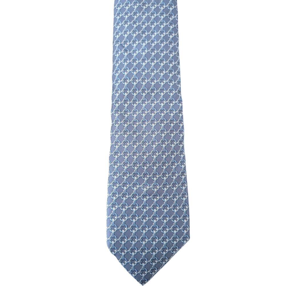 Vintage Hermès 100% Silk Men's Blue Tie With Blue Chain Link Designs